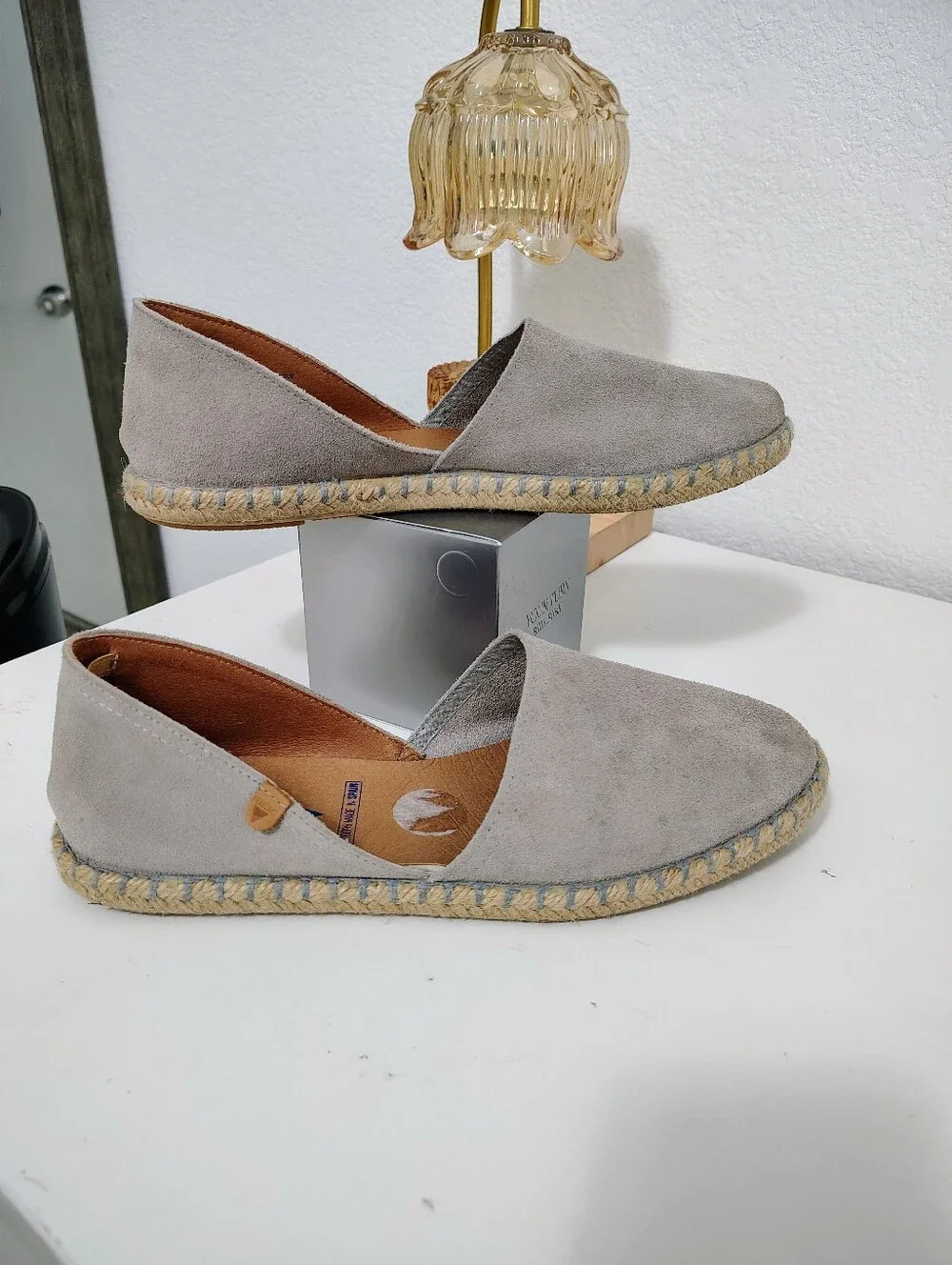 VERBENAS CARMEN ESPADRILLES FLATS Gray Suede Casual Slip-On Shoes Made In Spain